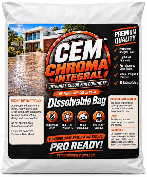 CEM Chroma Integral concrete color pigment in a pre-measured bag