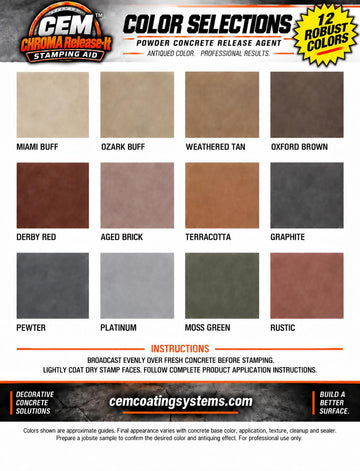 CEM Chroma Release-It Powder chart showing 12 antique accent colors