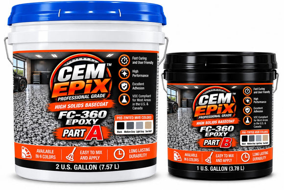 CEM EPIX FC-360 epoxy basecoat with 2-gallon Part A and 1-gallon Part B containers