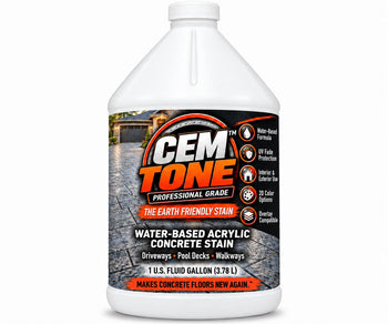 CEM Tone water-based acrylic concrete stain in a white 1-gallon container