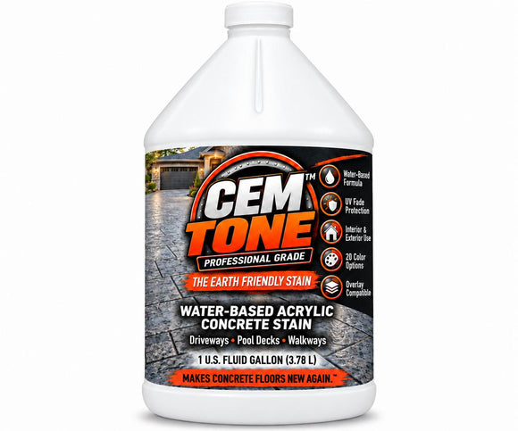 CEM Tone water-based acrylic concrete stain in a white 1-gallon container