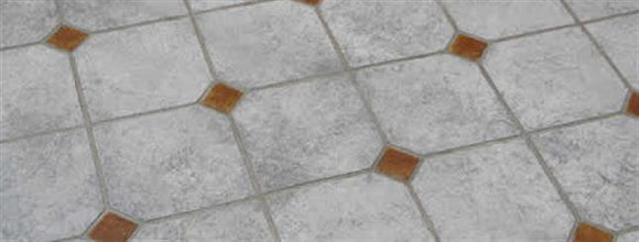 Gray Diamond Tile concrete overlay with square tile shapes, brown diamond accents, and darker joint lines