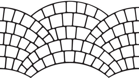 European Fan stencil pattern with brick shapes arranged in overlapping curved fans