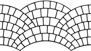 European Fan stencil pattern with brick shapes arranged in overlapping curved fans