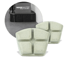 Two WerkMaster Achromic resin tools with four pale segments each and an inset showing a floor machine working beside a wall